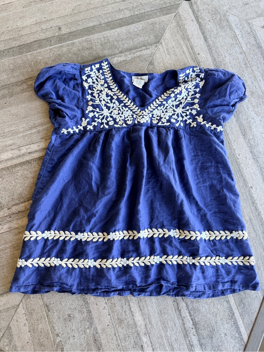 Navy Embroidered Linen Top